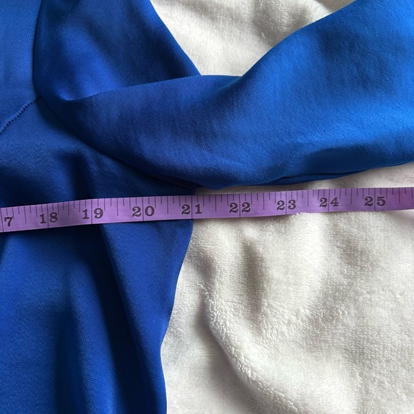 DKNY Blue Satin Button Down Hidden Button Long Sleeve Shirt - Office Siren - Picture 14 of 17